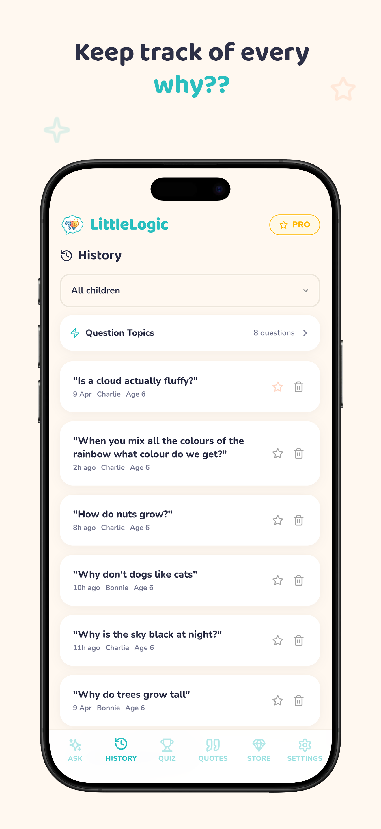 LittleLogic question history with topic chart